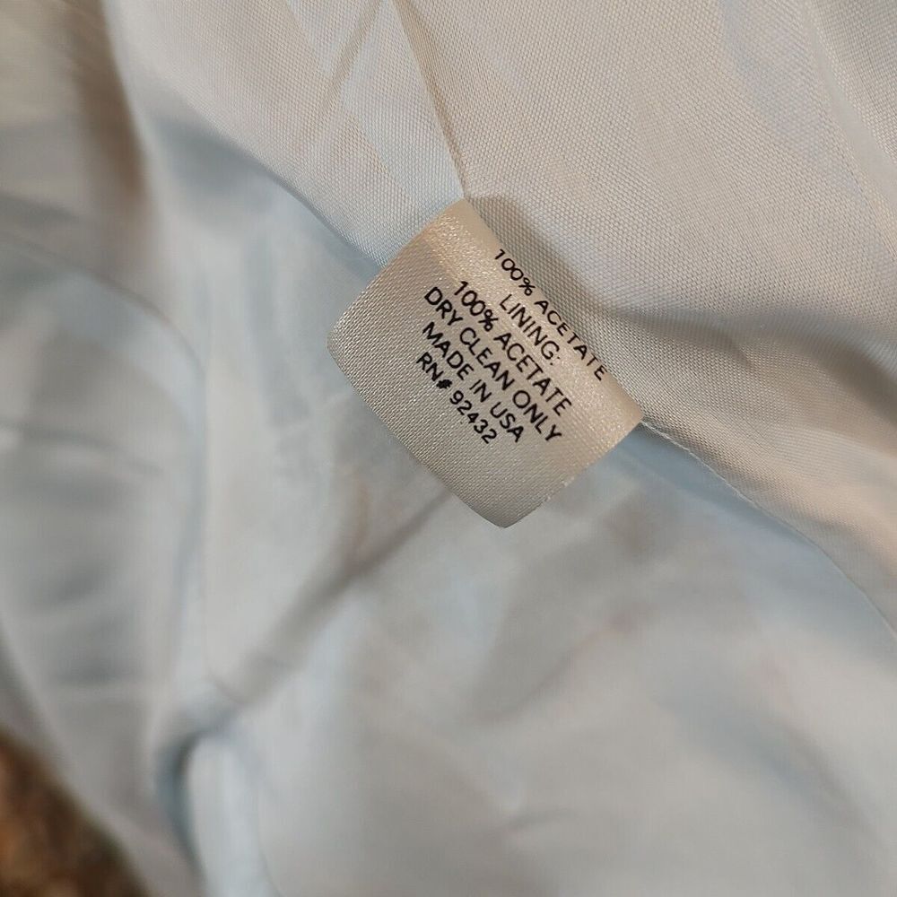 Kay Unger NY Blazer 14 Damask Ivory/Blue Vintage Suit‎ Jacket Y2K Leather Belt - Picture 10 of 11